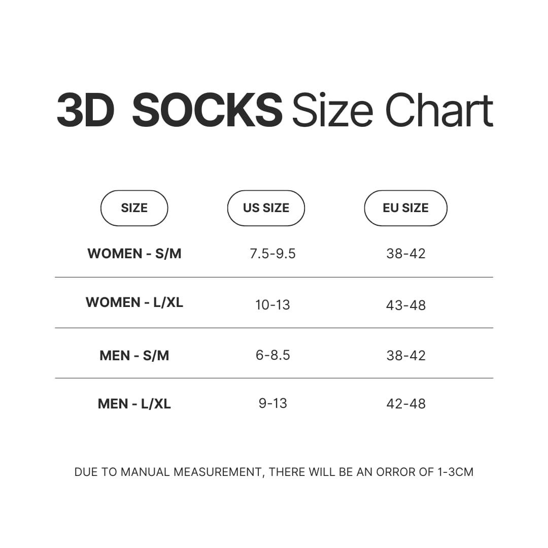 3D Socks Size Chart - MeatCanyon UK Shop