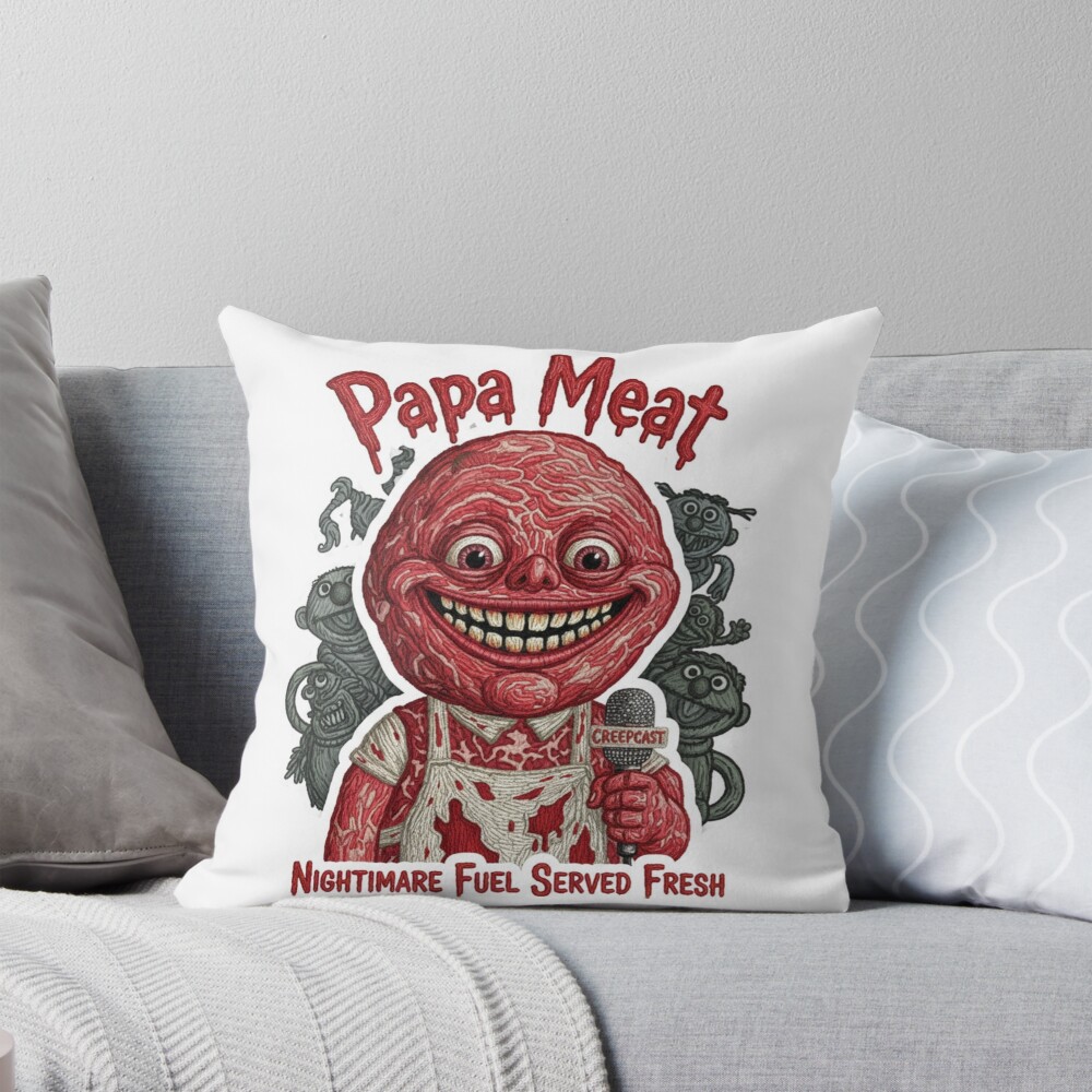 Papa Meat Nightmare Fuel Creepcast Faux Embroidery Throw Pillow